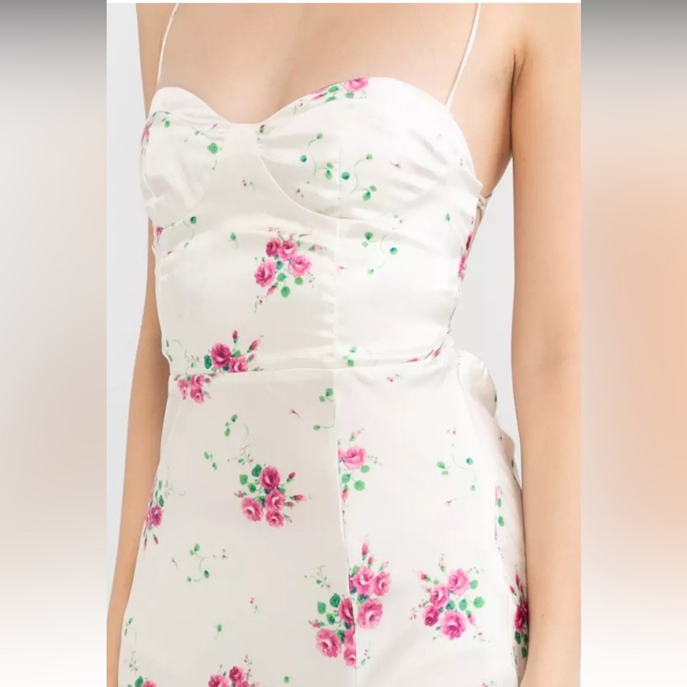 ⁠ZARA Floral Bustier Midi Dress Lace Up Back Cream Pink Size Large